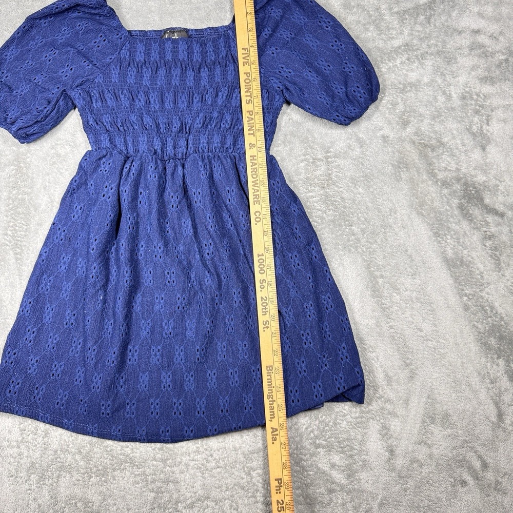 BY&BY Girls Blue Smocked Dress Size S 7 8 Eyelet Puff Sleeve Babydoll - Picture 6 of 8